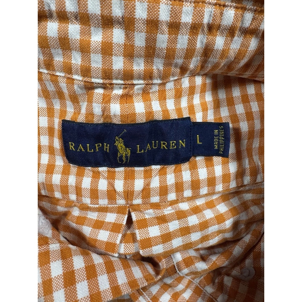 Ralph Lauren Men's Orange & White Gingham Long Sleeve Button Up Shirt Size Large - Picture 4 of 5